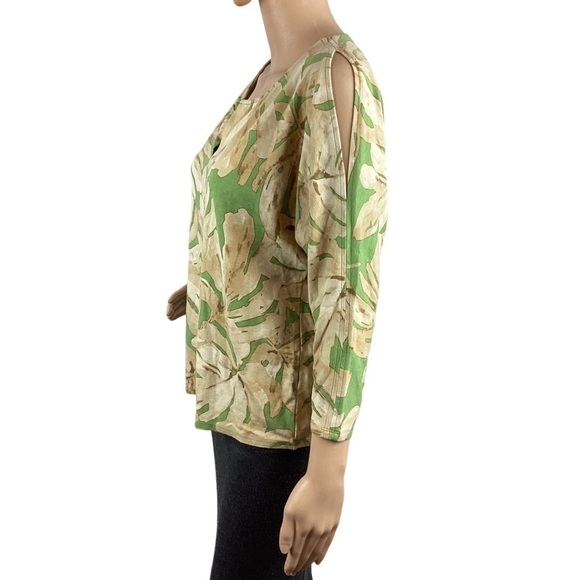 Chico's Jungle Palms Cold Shoulder Top Size M Tan Print - Picture 4 of 7